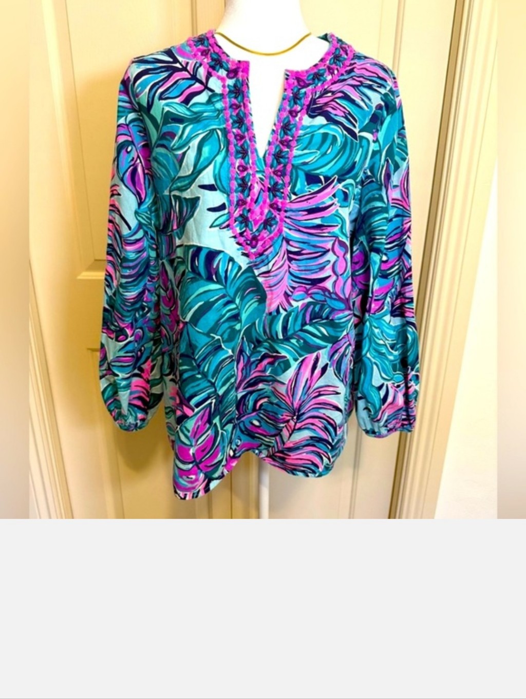 Lilly Pulitzer Coretta Tunic Seasalt Blue Don't Wanna Leaf Medium